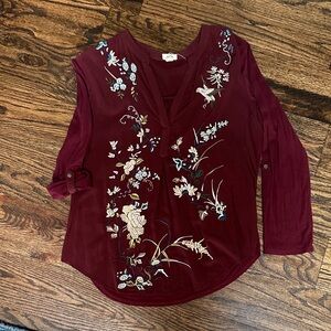 Embroidered Burgundy Women's Top